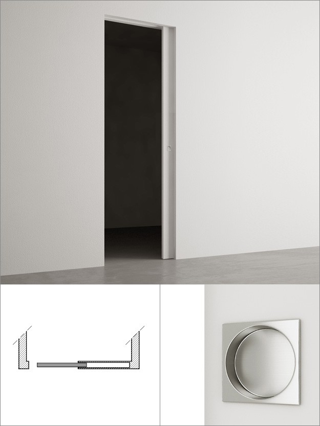Sliding door right opening with protective prime coat and with niche without nottolino