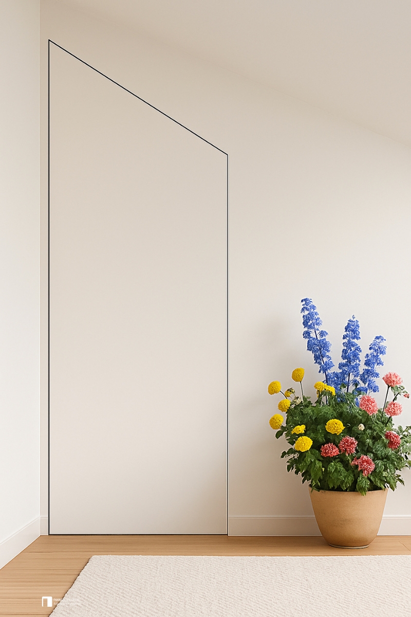 Angled invisible wardrobe for attic spaces